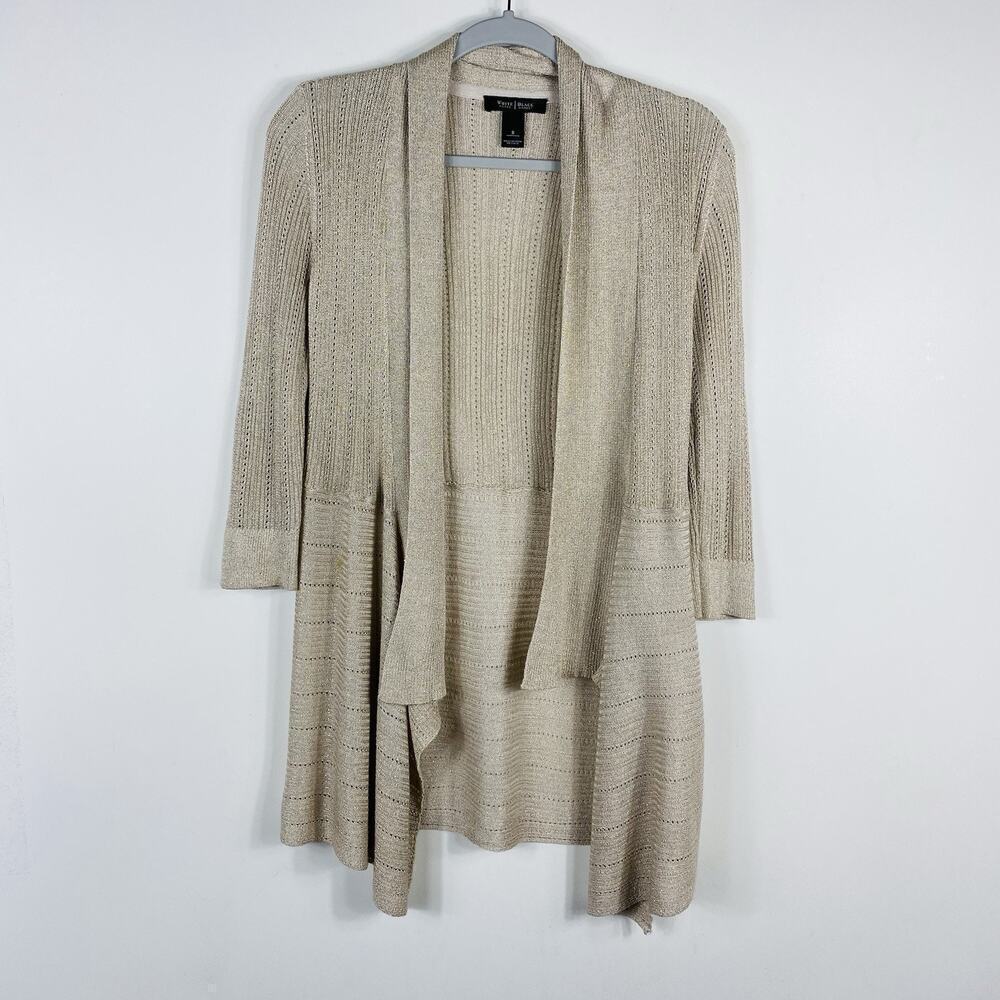 White House Black Market Size Small Pointelle Knit Open Front Cardigan Sweater